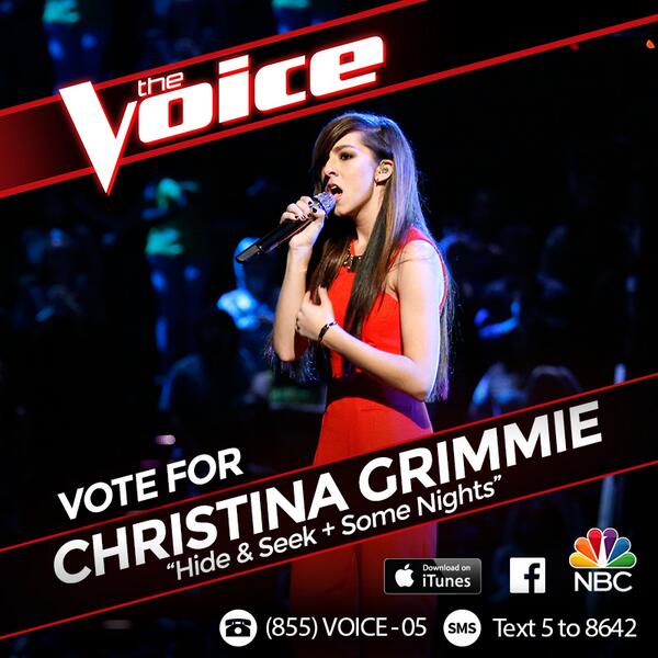 NBCTheVoice's tweet image. AFTER the show, vote for @therealgrimmie to get her into next week’s finale! #VoiceTop5