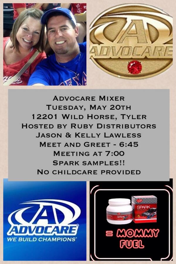 Advocare Mixer
Tuesday, May 20th
12201 Wild Horse, Tyler 
Hosted by Ruby Distributo pic-collage.com/_BYhwl0FN