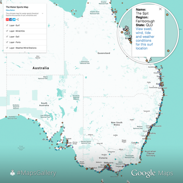 googlemaps's tweet photo. Surf's up on this #MapsGallery map via @obsurfation. Explore coastal conditions around Oz → http://t.co/fJ16sMwu74. http://t.co/7DghOJ7qqd
