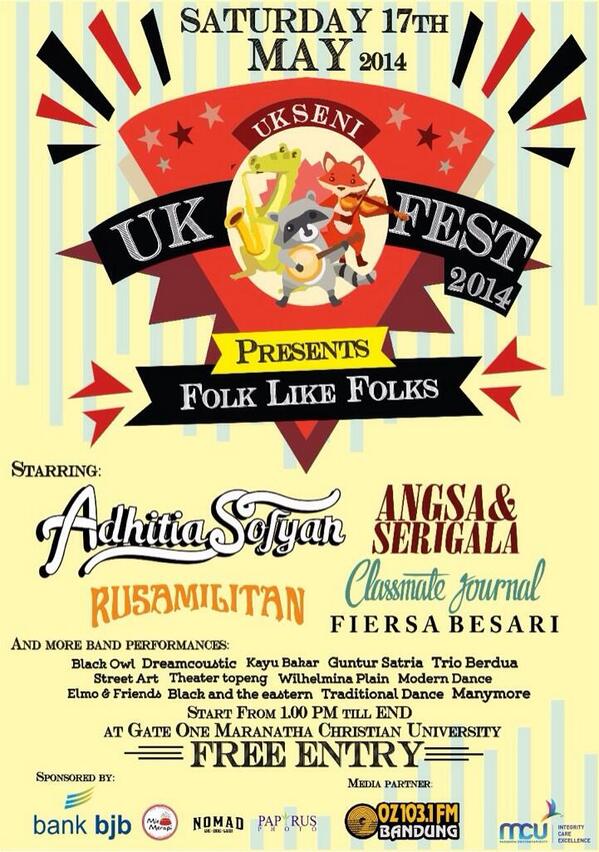 adhitiasofyan's tweet photo. Next gig : “Folk Like Folks” - Sabtu 17 Mei Universitas Maranatha Bandung. http://t.co/w1sMCLPej2