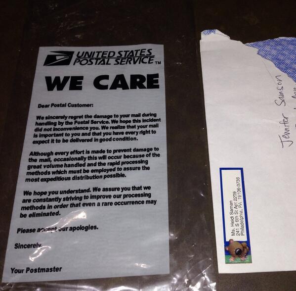 JenSamson's tweet photo. @USPS Your poor service inspired my first tweet in years. Terrible. Just terrible. http://t.co/j4Mlqjn5Gh