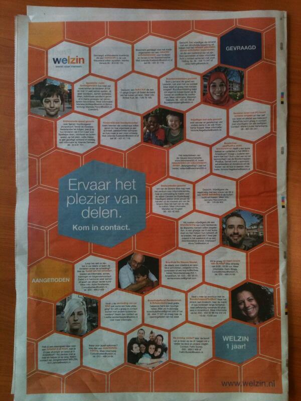 WELZIN_Samen's tweet photo. Welzin bestaat al weer 1 jaar vandaag! Waar blijft de tijd. Heb je onze advertentie in het AD gezien? #welzijn http://t.co/fLOCyQARrY