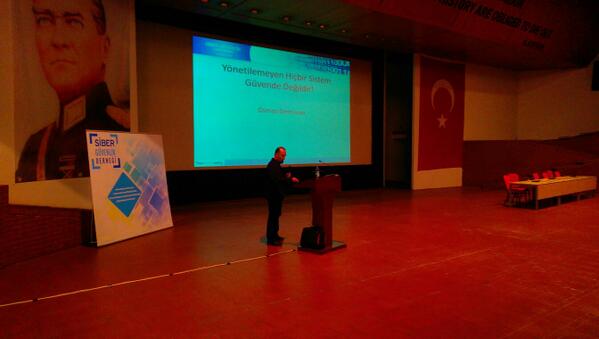 SiberKonferans's tweet photo. #SiberGuvenlikKonferansi Osman Demircan`ın, Yönetilmeyen hiçbir sistem güvende değildir başlıklı sunumunu dinliyoruz http://t.co/NC8ZmM1pab