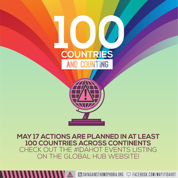 may17org's tweet photo. 100 countries are celebrating 2014 International Day against Homophobia &amp; Transphobia #IDAHOT http://t.co/hQKEzTIPK0 http://t.co/YoLMR2EPSa