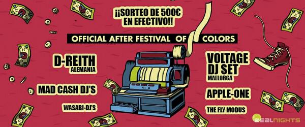 OfficialMadCash's tweet image. Si este tuit llega a los 100RT sortearemos 2 entradas. Haz RT y participa!!!

AFTER PARTY OFICIAL FESTIVAL OF COLORS!