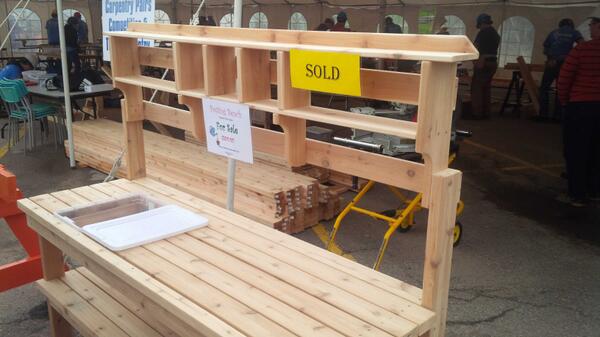 #Options2014 pottery benches made by competitors on sale for $200. #SkilledTrades #UnbelievableDeals