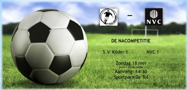 Aankomende zondag gaat <a href="/SVKilder/">SV Kilder</a> de strijd aan tegen <a href="/NVCNetterden/">N.V.C. Netterden</a>! Om 14:30 zal de strijd losbarsten. Ben jij erbij?