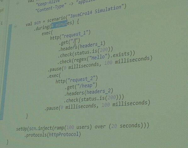 MiroslavResetar's tweet image. Gatling performance test code at #javacro.