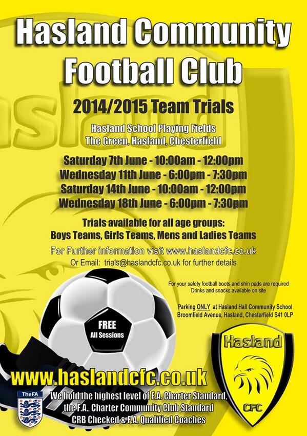 Hasland Community FC Trials - Starting June 7th 2014