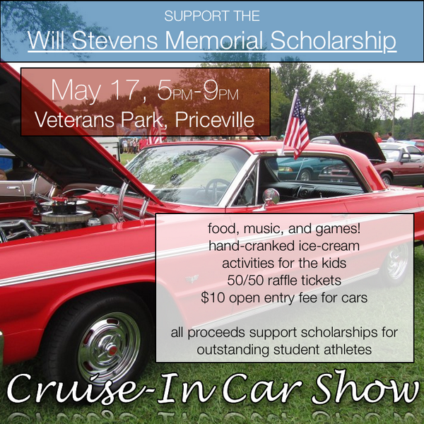 You can help us support the scholarship by attending this year's FREE Cruise-In Car Show on May 17, from 5pm to 9pm.