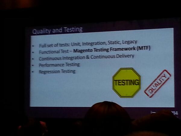 rlieser: Magento2 TDD - hoffendlich mit dem erhofften Impact. #MagentoImagine @netz98 @cmuench http://t.co/a8Gz9LKY15