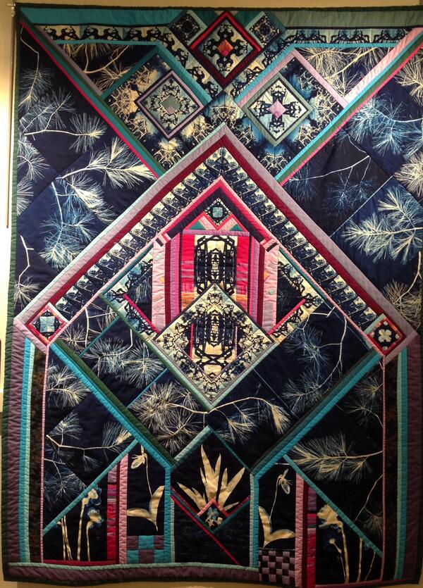 PhotoWeekLowell's tweet image. Photos in quilts @NEQuiltMuseum. Tafi Brown uses cyanotype imagery to create natural &amp;amp; architectural work on fabric.