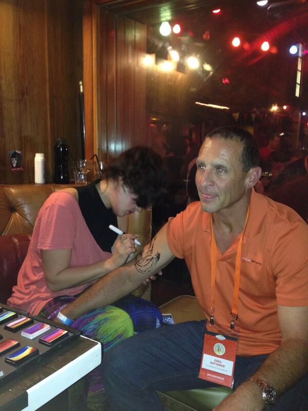 fxs's tweet image. Greg getting tattooed at the #SpiceWorldLondon reception party