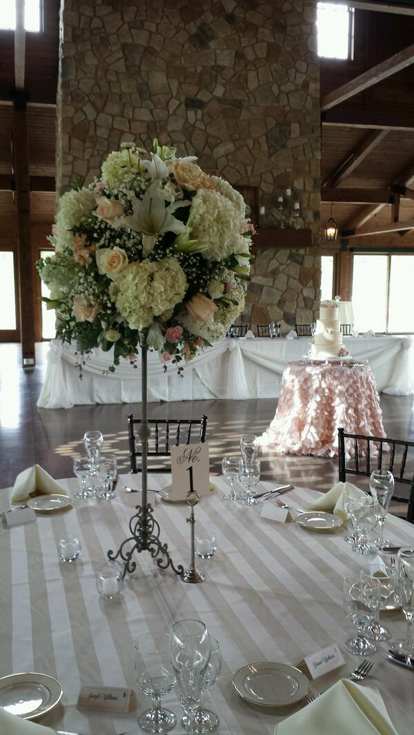 EventFloral's tweet photo. Lovely blush,  champagne, &amp; ivory. Gorgeous #satinstripe overlays and petal cloth #pavilionwedding @orchardridgefrm http://t.co/OyQleU1wUp