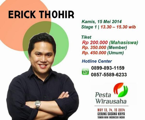 Prominent Indonesian entrepreneur Erick Thohir and I will be speaking at the <a href="/TanganDiAtas/">Komunitas Pengusaha Tangan Di Atas (TDA)</a> @pestawirausaha. Join us.