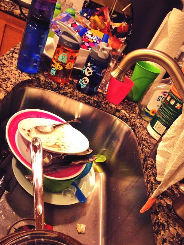 Visual Summary: 3rd day of single parenting. Dishes? Maybe later. #dadsaway #messymommy