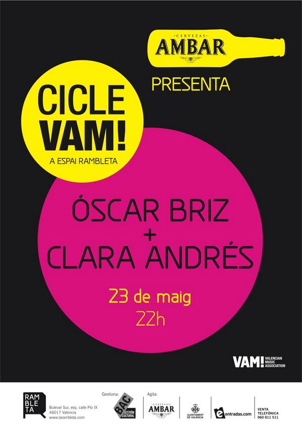 Si amics, el #ciclevam de @La_Rambleta conclou el 23/05 amb @clara_andres + <a href="/oscarbriz/">oscar briz</a>  Delicatesse  <a href="/revistatresdeu/">Tresdeu</a>