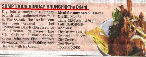 The_Orient_'s tweet photo. The Times of India features Sunday Brunch @ The Orient.
 Dig into sumptuous Sunday Brunch with unlimited mock tails. http://t.co/S9MNKW2x3n