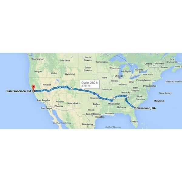 Freedomcycler's tweet photo. Check out our route from #sanfrancisco to #savannah. Don't forget to donate at http://t.co/DKP4IqjPHG! #freedom http://t.co/tX14Gzap8W