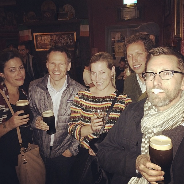 AdaptivePath's tweet photo. .@uxintensive The #UXIDublin14 team bonding over a pint of Guinness. @ptquattlebaum you have something on your lip. http://t.co/F6N5Ko1FFa