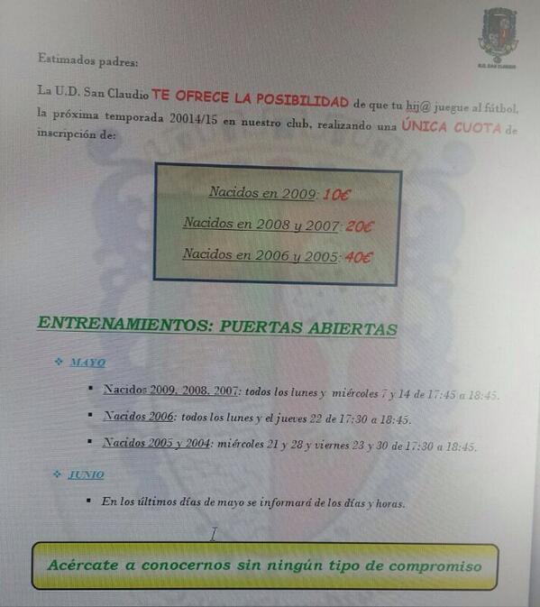 udsanclaudio's tweet photo. Jornadas de puertas abiertas de fútbol sala para los más pequeños,no dejes pasar la oportunidad de jugar.te esperamos http://t.co/Q2Htnhjgsz