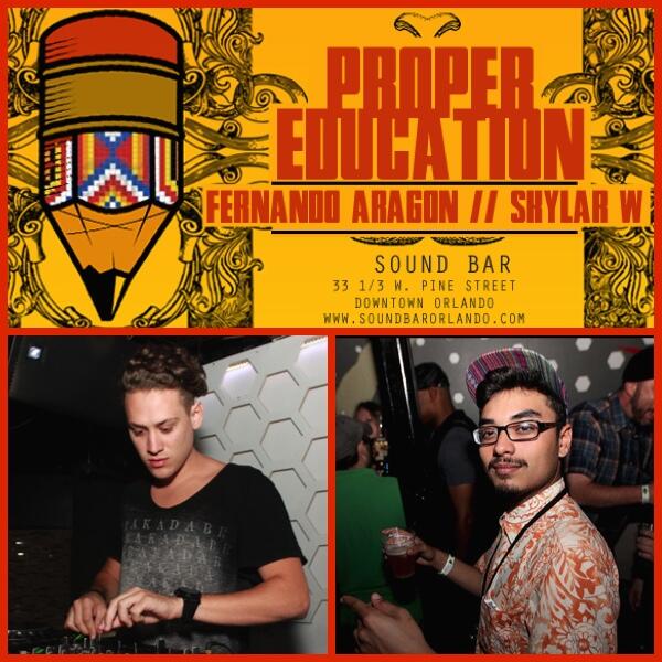 SoundBarOrlando's tweet photo. Thursday residents @locoaragon &amp; @SkylarTheSkuzz bring the noise this week for a bit of #ProperEducation! #weareup365 http://t.co/0NW3exKOsi