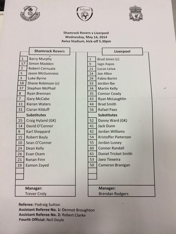 LFC_Cipanas's tweet photo. RT @propagandaphoto: Team sheet for Shamrock Rovers v Liverpool. #lfc http://t.co/KetJzZJUlF