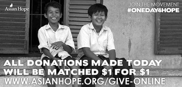 asianhopeKh's tweet photo. Today is the day! #ONEDAY4HOPE Visit http://t.co/lGTNKBi4eX to donate! All donation will be matched! http://t.co/cwUzEQabTd