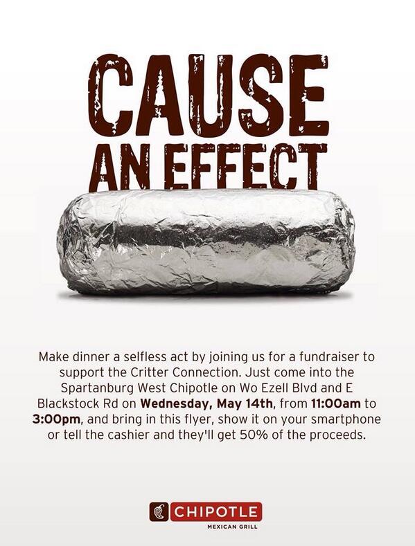 critterconnects's tweet photo. Eat at Chipotle today from 11-3 and mention Critter Connection to help raise money for our fosters! http://t.co/tmW6FiceiI