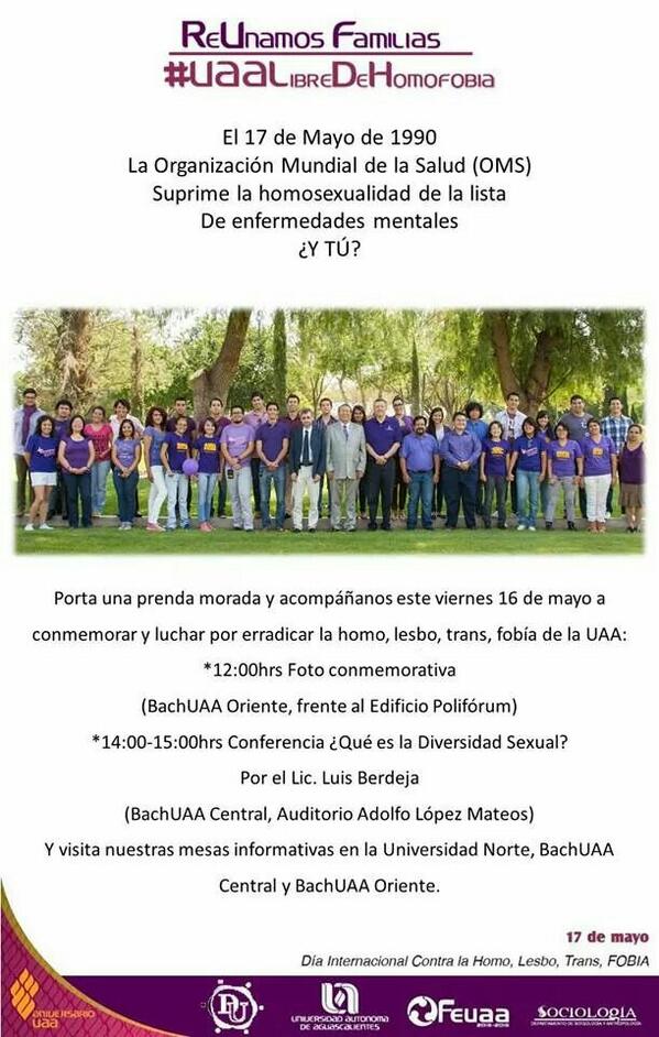 Continuamos en la lucha contra la homofobia #UAALibreDeHomofobia <a href="/UAA_MX/">Universidad Autónoma de Aguascalientes</a> <a href="/jornadags/">jornadags</a>