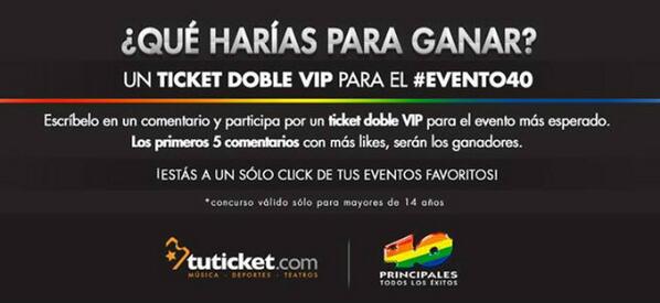 Evento40Colom's tweet photo. Participa En Nuestro Concurso Los Primeros 5 Comentarios Con Mas Likes Ganarán Un Ticket Doble VIP Para El #Evento40 http://t.co/TRNBpscRd3