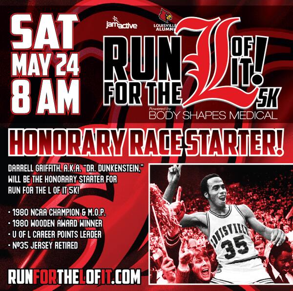 R4L5K's tweet photo. We're excited to announce that Darrell Griffith, aka Dr. Dunkenstein, will be our Honorary Starter! http://t.co/Uuf1lZ4MPC