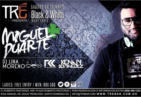 AlfredoLamarche's tweet photo. @envoga Black &amp; White Party #TréBarPresenta @DJ_MiguelDuarte @LINAMORENODJ @DjMissGem reventando los platos|24 MAYO http://t.co/CxotEWFjjC