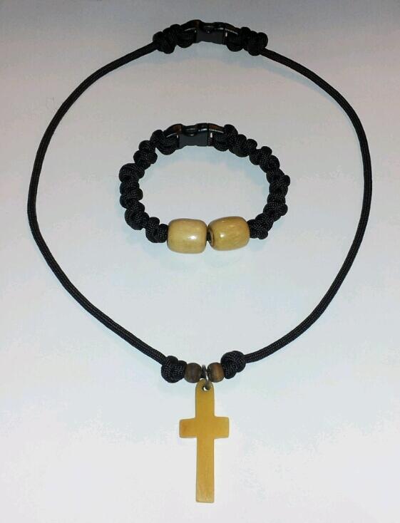 My New #ParacordBling that I just made - #Paracordnecklace w/old cross made from whale bone & bracelet w/2 wood beads