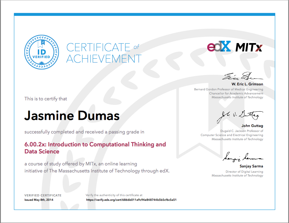 edX on X: &ldquo;Congrats to MT @jasdumas: My first Certificate in 