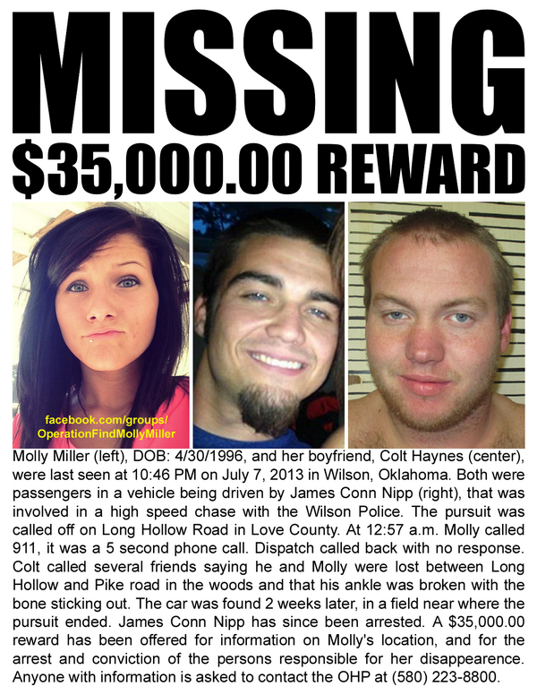 MissingCases's tweet photo. #Missing Reward Molly Miller #Oklahoma #OperationFindMollyMiller #JusticeForColt Colt Haynes https://t.co/D6D5cD3UHj https://t.co/JtQmGk6tcs