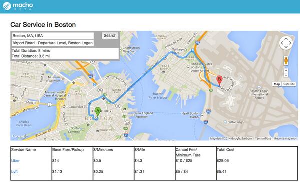 travelmacho's tweet photo. Macho's NEW car service explorer feature allowing you to compare car routes w/ @Uber &amp; @lyft! http://t.co/RoM47ZVlxn http://t.co/tksQ1gUdi3