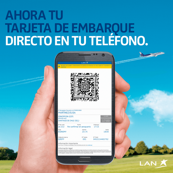 LATAM_CHI's tweet photo. Con la nueva Tarjeta de Embarque Electrónica, olvídate de imprimir y ¡envíala a tu celular! http://t.co/uozluI9pkz http://t.co/BbQFpY9IZj