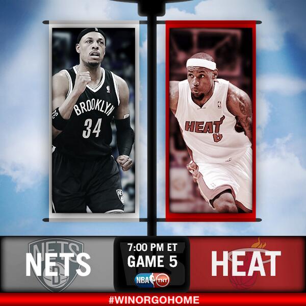 NBA's tweet photo. It's #WINorGoHome for the @BrooklynNets as the @MiamiHEAT look to advance.

#HEATvNETS Game 5, 7pm/et @NBAonTNT http://t.co/j23TxzCias