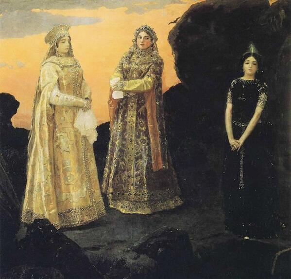 byrawaatalass's tweet image. Another painting by Victor Vasnetsov, "Three Tsarevnas of the Underground Kingdom," completed in the 1880s.