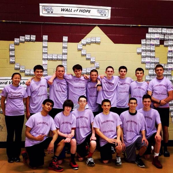 CHSboysVBALL's tweet photo. Varsity and JV Volleyball teams support Cancer Awareness @CancerVs @ChelmsTech @CHSAthletics_ @MassBHSVB http://t.co/5nh5TA1cVj