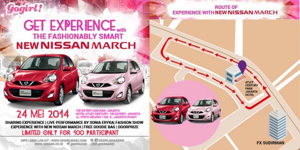 RT @GogirlMagazine  Get your experience with fashionably smart New Nissan March! Be the lucky 100 to get invitation!