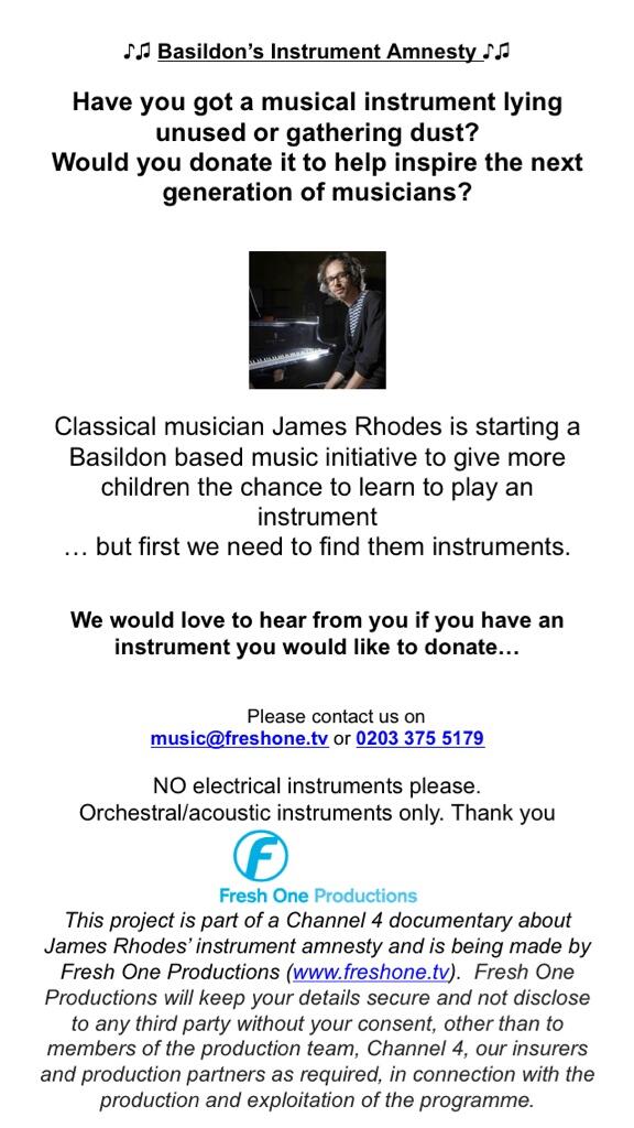 JR_Instruments's tweet image. @VisitBasildon Pls RT? Basildon needs your unused or unwanted musical instruments for Channel 4 doc series