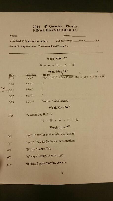 New schedule for next week SOL's.