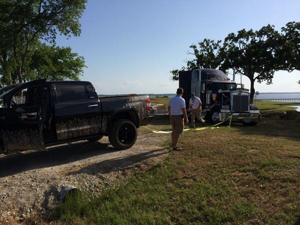 Check out #Toyota Tundra towing 18-wheeler out of mud @TxBassClassic