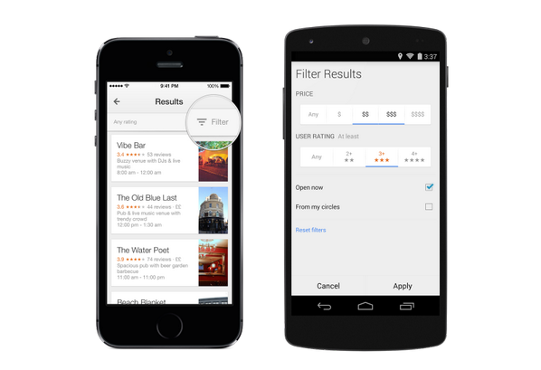GoogleLocalBOS's tweet photo. On a budget? Filter restaurants by price, rating, hours, and more on the @GoogleMaps app: http://t.co/HeDe3wkhMH http://t.co/AjqopzqGIE