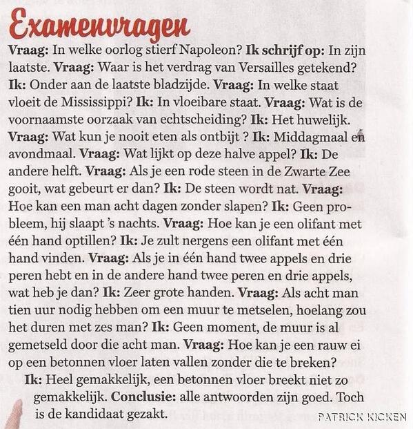 KICKEN's tweet photo. Examenvragen http://t.co/geoXG0FrC5