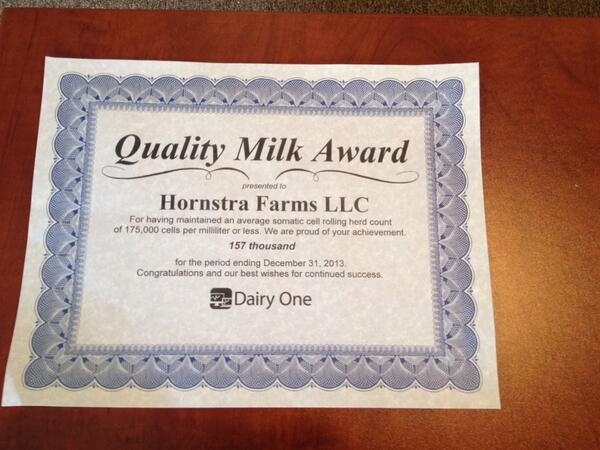 Congrats to our head herdsmen Ethan+Laura Pratt for ensuring we provide high quality milk to our family of customers!