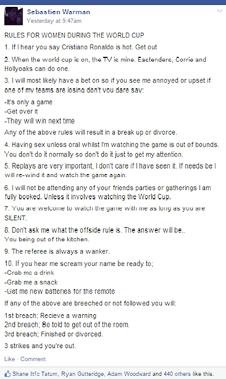 SanderVisserr's tweet photo. RT @GeniusFootball: Rules For The World Cup http://t.co/NHO0J9VNOm