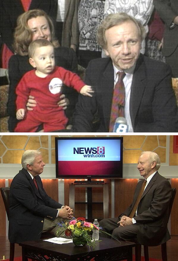 ConnPolitics's tweet photo. WTNH #throwbackthursday with @JoeLieberman in 1988 &amp; today w/ @markdavisWTNH . Talking politics at 5 &amp; 6 on News 8. http://t.co/U86CoMRJVC